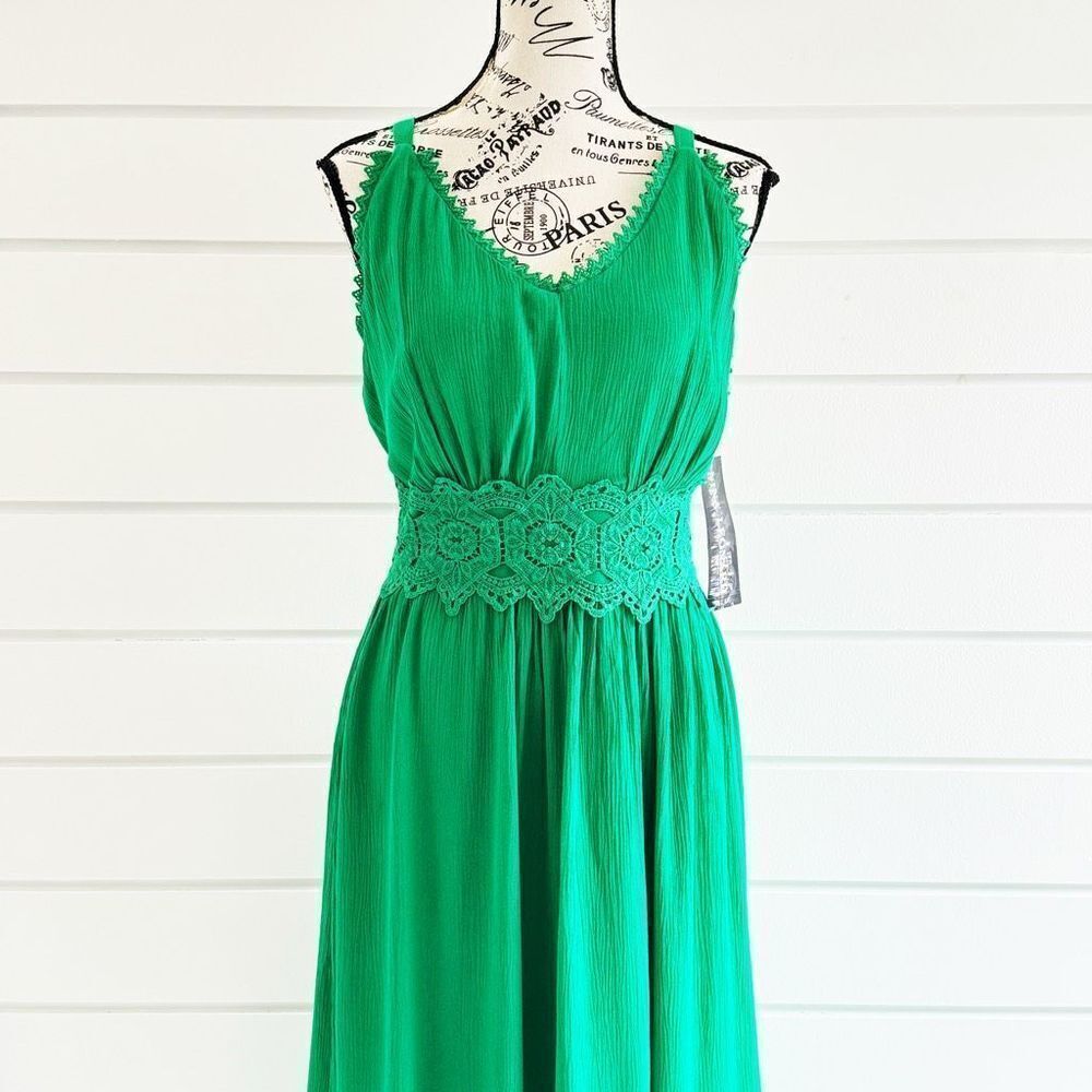 Nina Leonard Women’s Sleeveless Lace Trim Maxi Dress Bright Green Medium NWT - Picture 3 of 10